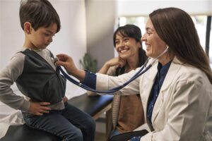 Child and mother in doctor's office