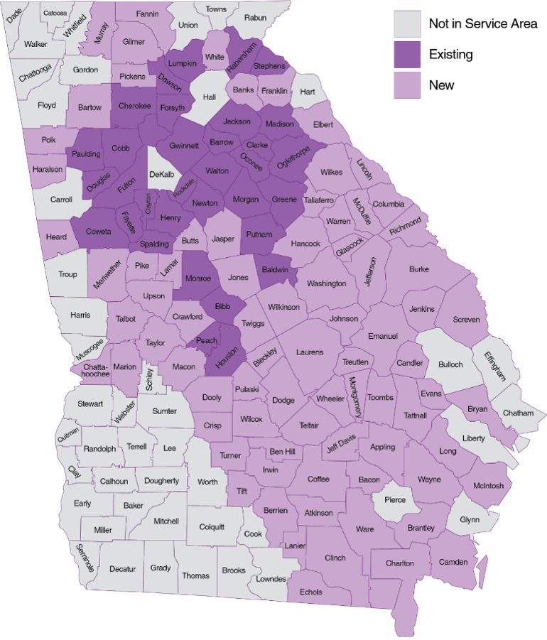 GA DSNP 2026 Service Area Map